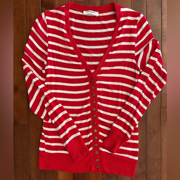Zenana Red and White Stripe Snap Cardigan Shirt Size Small - Picture 1 of 6